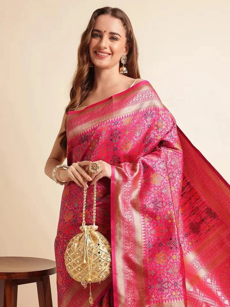 Heavy Banarasi Weaving Patola Silk Saree With Blouse