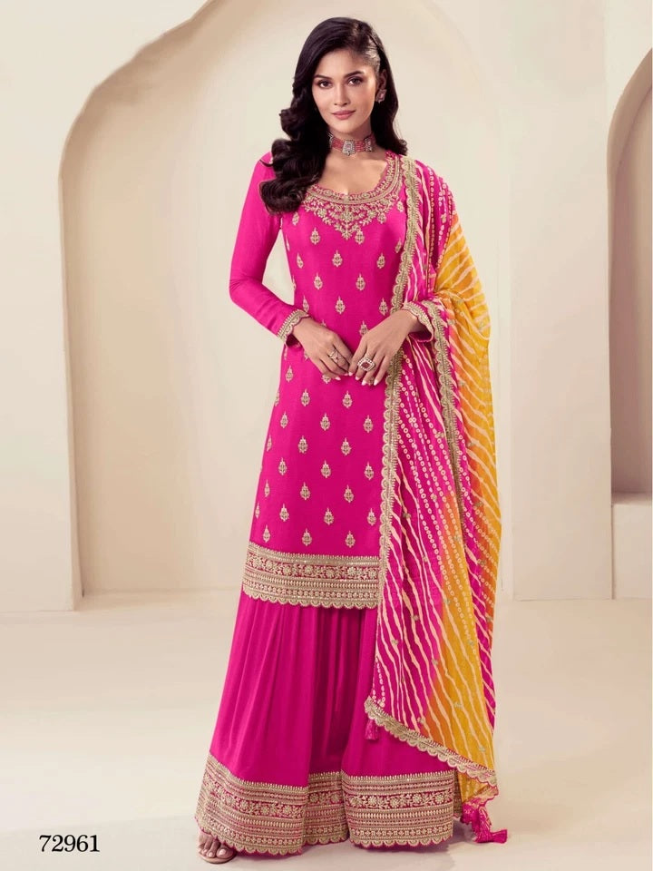 Traditional Designer Heavy Chinon , Wedding Wear Top Bottom, Dupatta