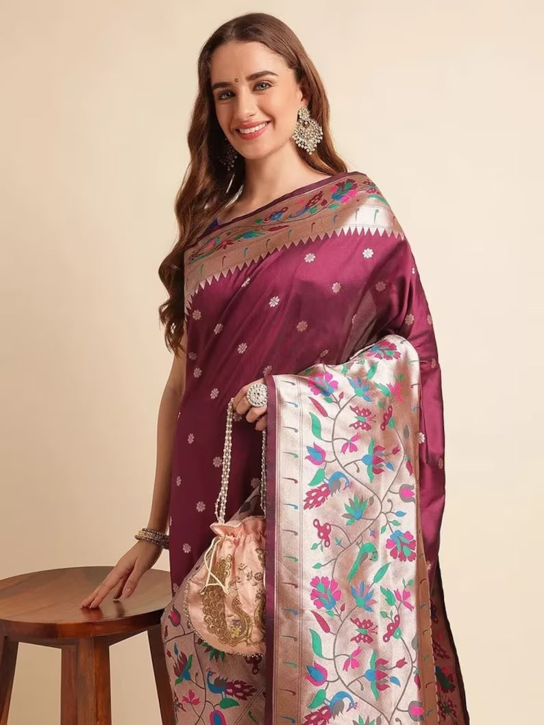 Pure Soft Kanchivaram Pethani Silk Saree With Blouse