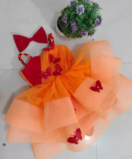 FANCY NET SILK BEADS WORK KID WEAR FROCK