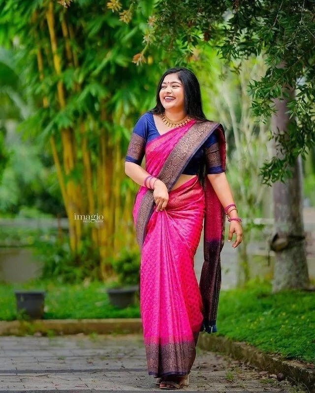 Traditional Soft Lichi Silk With  Jacquard Work  Sare & Blouse
