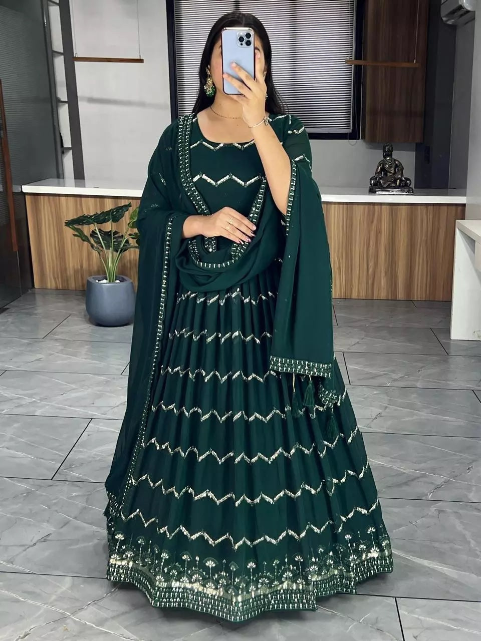 Georgette With Heavy Embroidery Work Long Anarkali Gown Dupatta