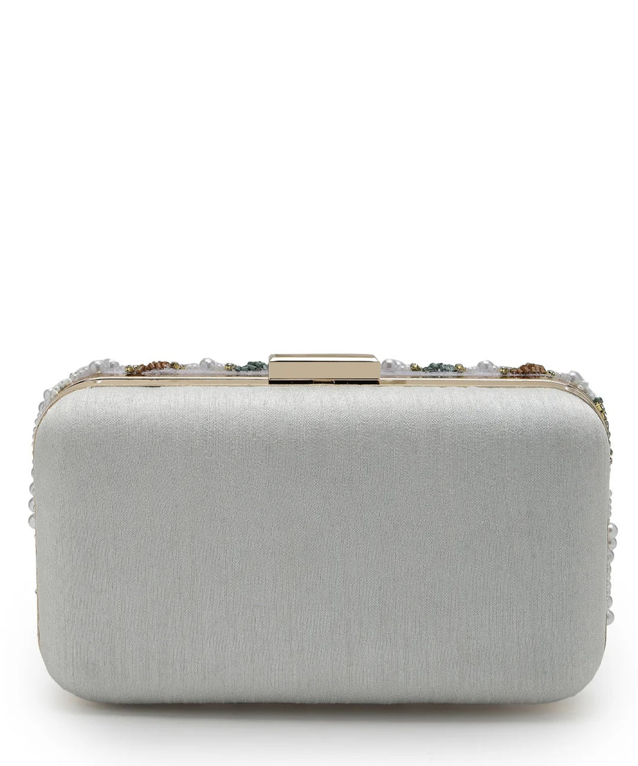 Adorn Wave Embellished Faux Silk Clutch