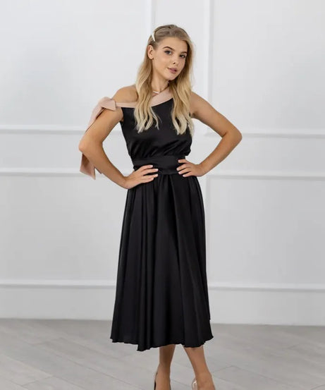 Satin Black Bridesmaid Dress - One Shoulder Satin Dress