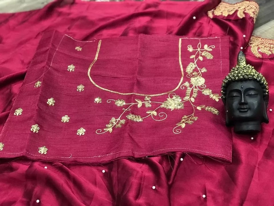 New Heavy Satin Silk Saree Blouse,Party Wedding Wear Sari