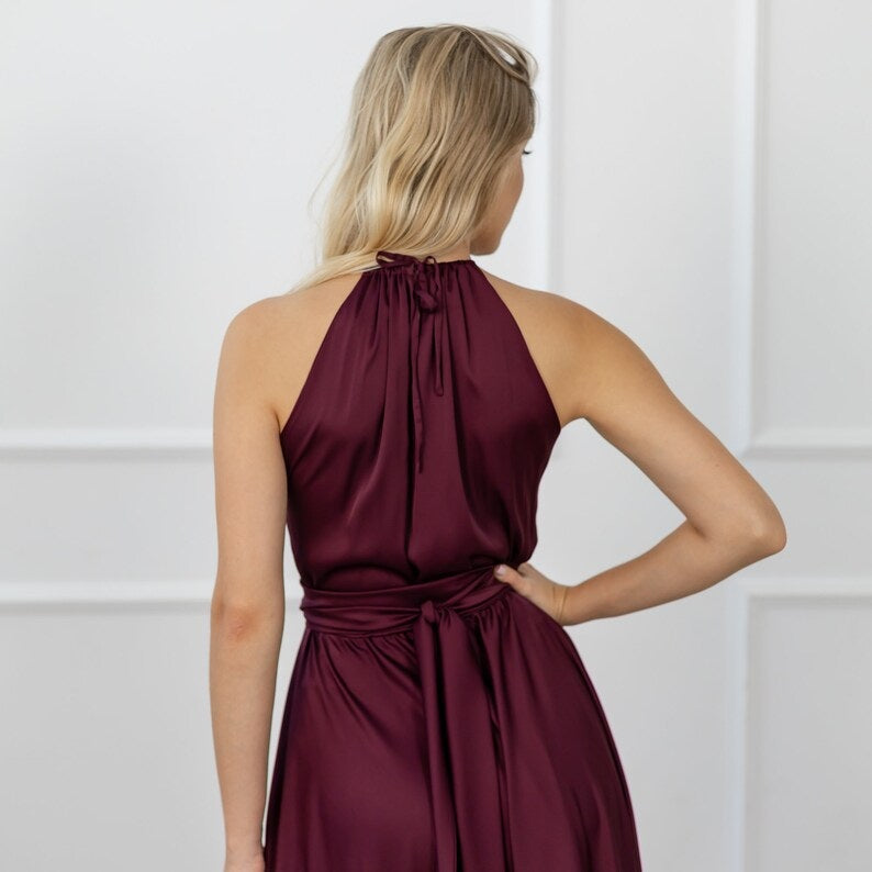 Maroon Long Dress Cocktail Dress for Wedding Guest