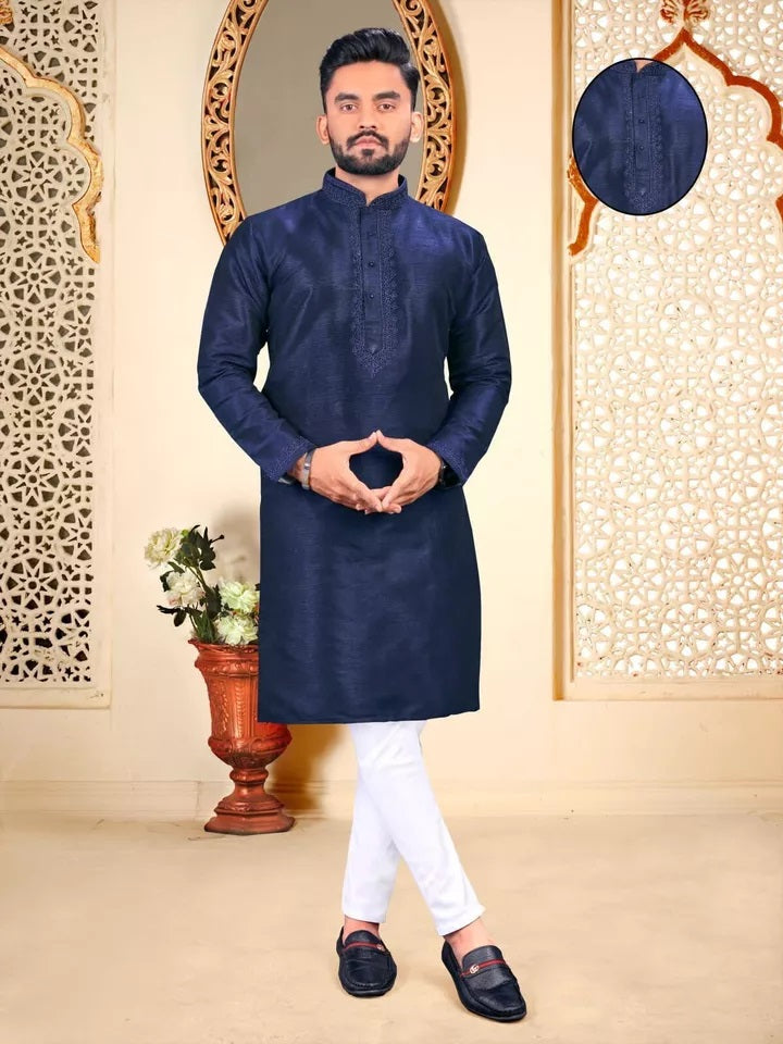 Party Wedding Wear Full Stitched Malbari Fabric Kurta Pajama Set For Men's&nbsp;
