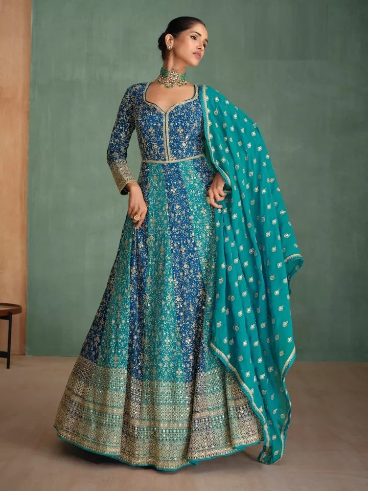 Traditional Pakistani Heavy Georgette Free Size Stitched Top Bottom Dupatta