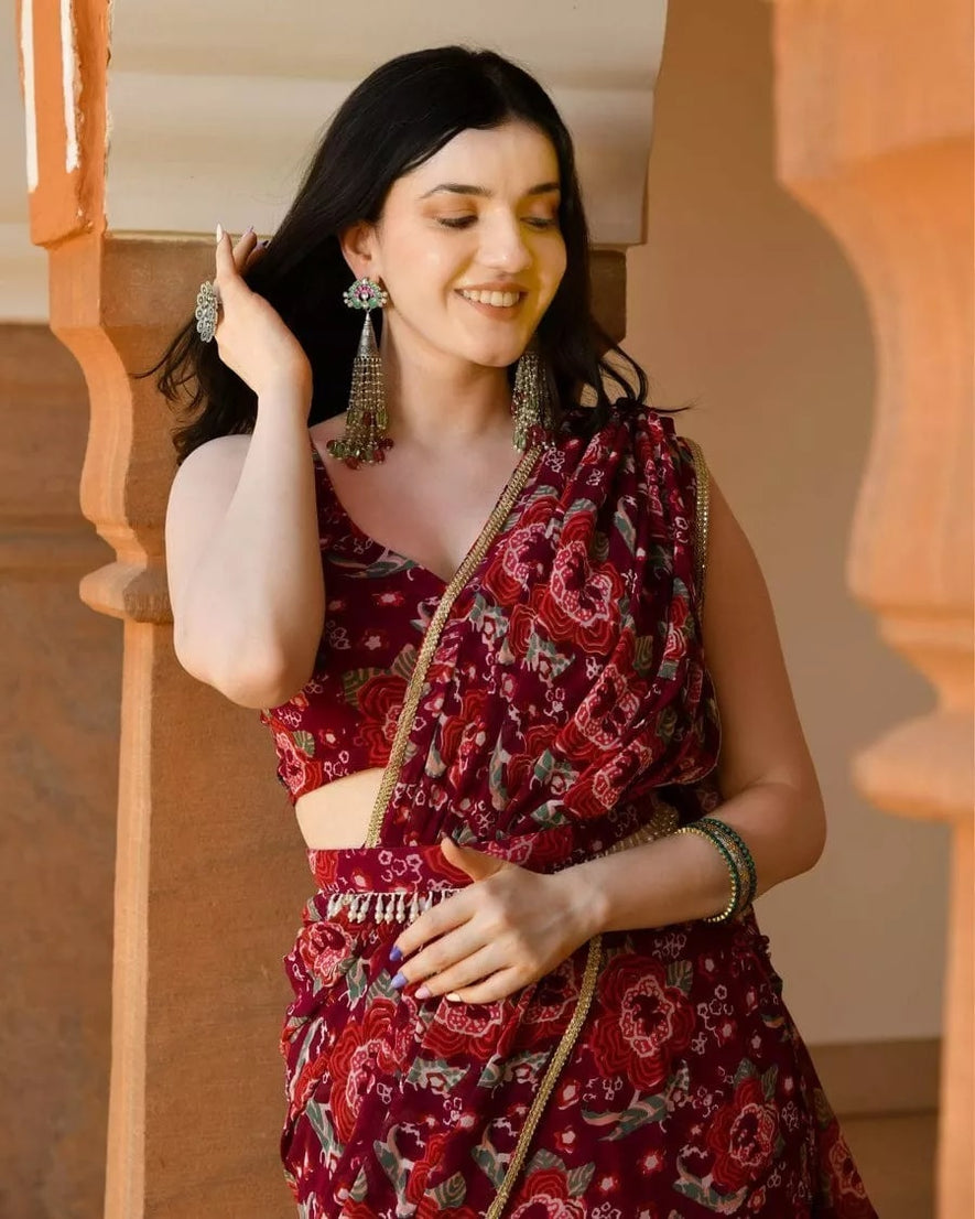 Georgette With Digital Print Lehenga Blouse With Blouse