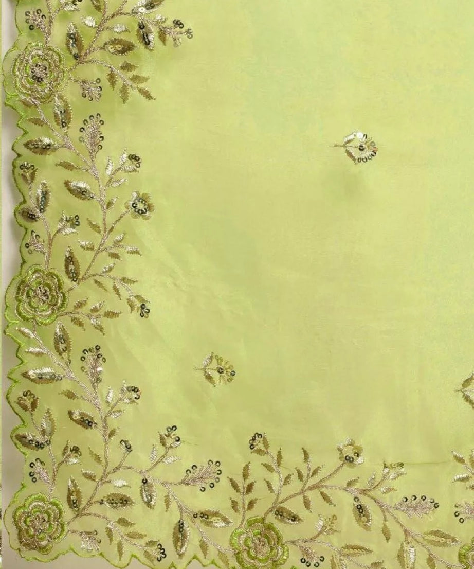 Light Green Soft Organza With All Over Embroidery Work  Sari & Blouse