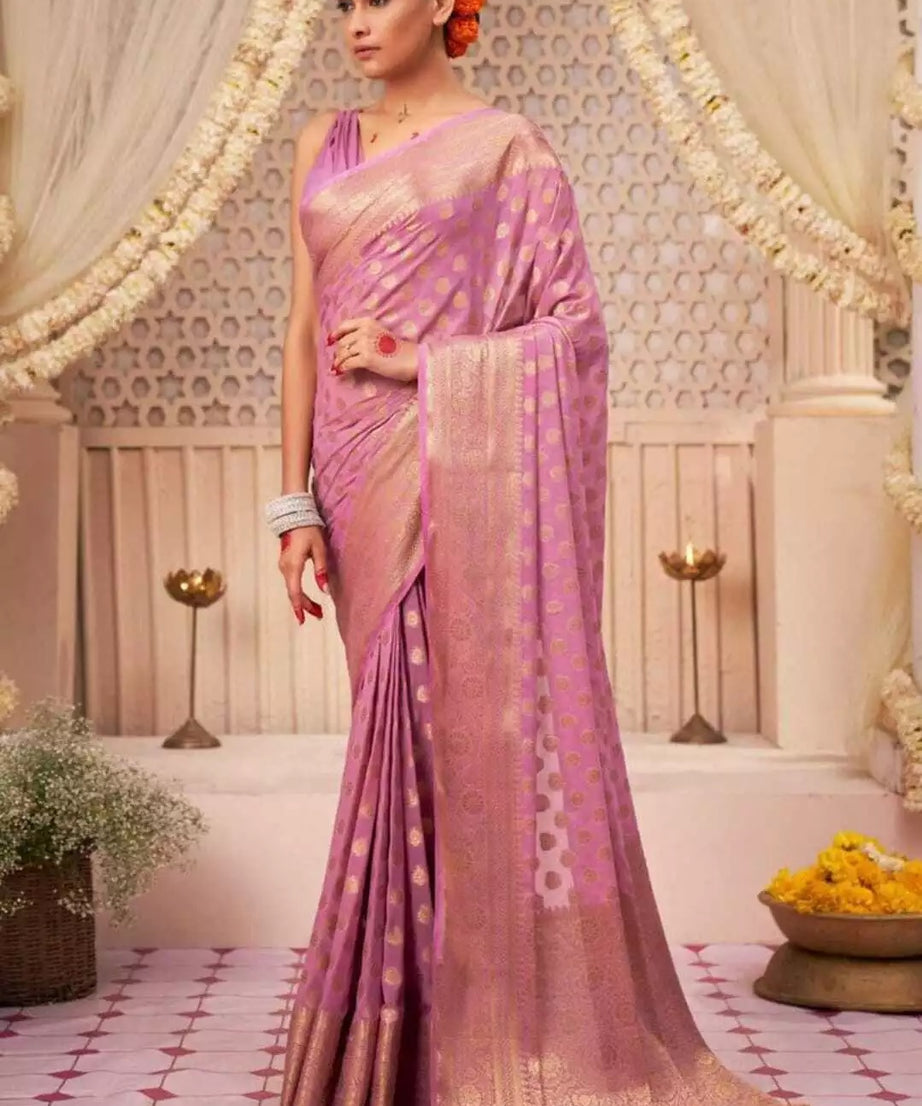 Banarasi Soft Silk Saree With Blouse For Women's