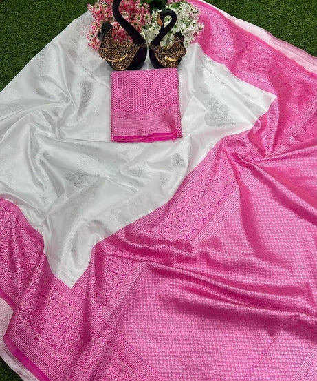 Designer Traditional Banarasi Soft Silk Saree With Blouse