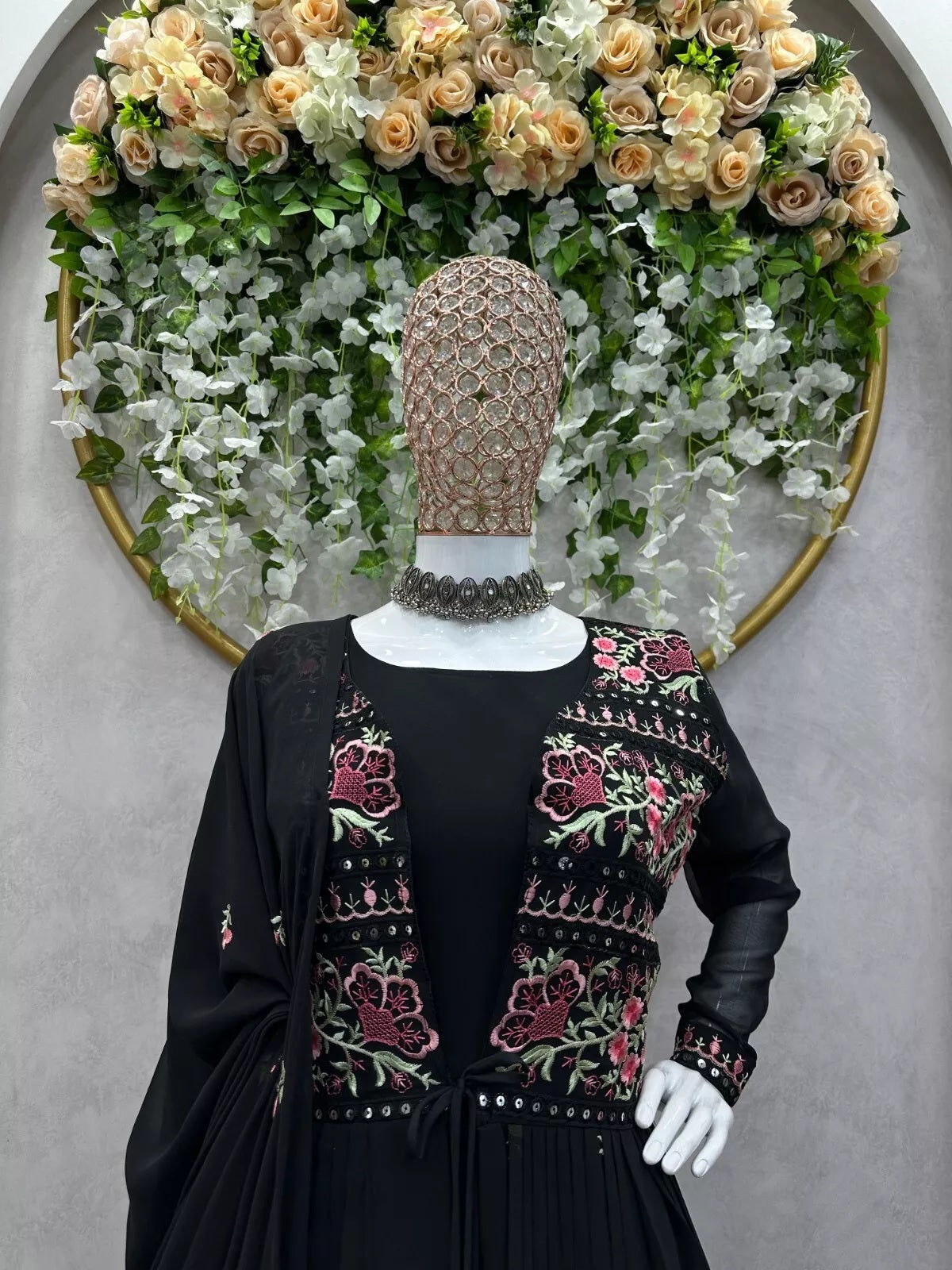 Faux Georgette Bollywood Full Stitched Kurti Shrug & Pant Dupatta
