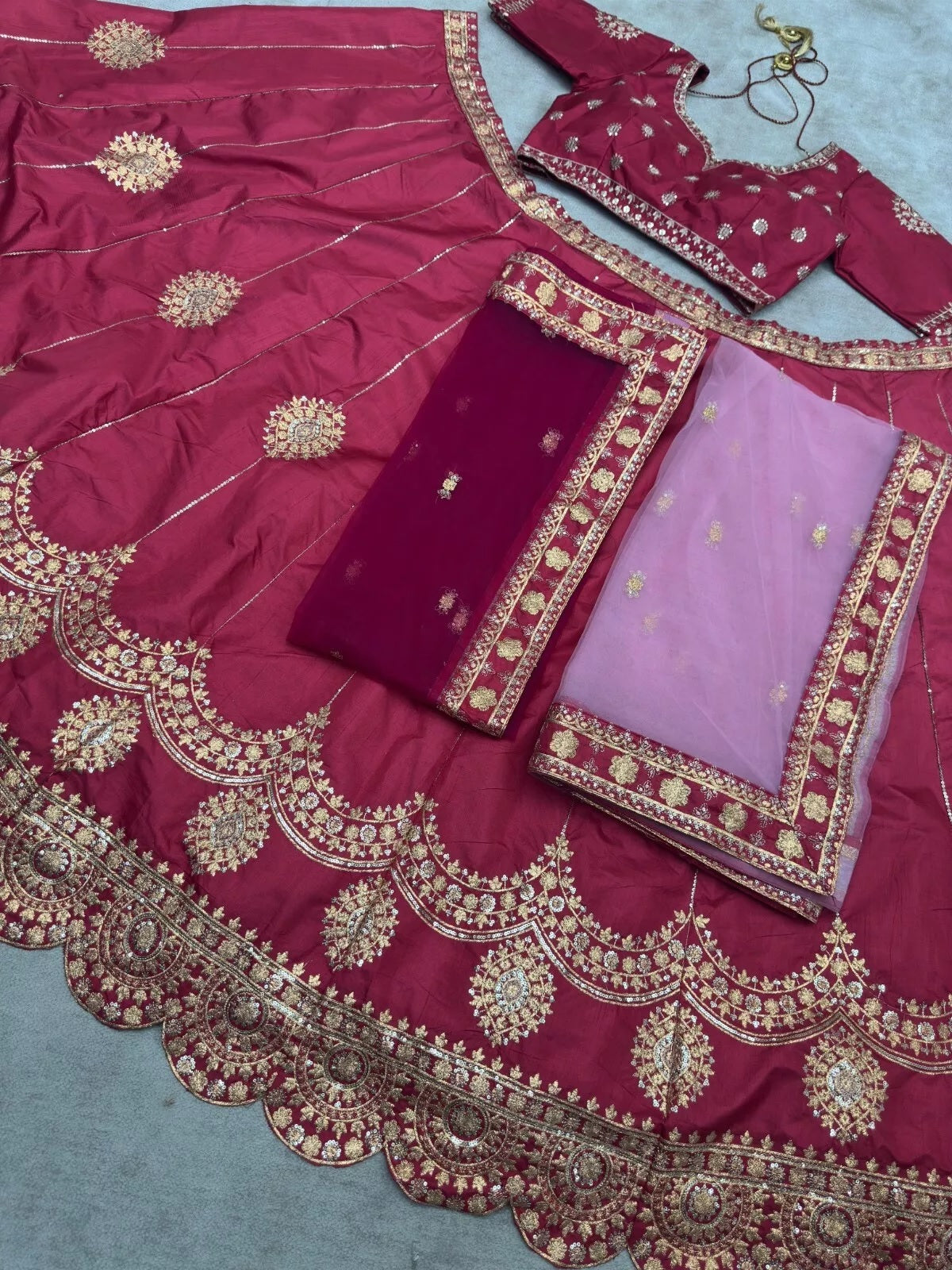 Jalpuri Silk With Embroidery Sequence Zari Design Work Lehenga