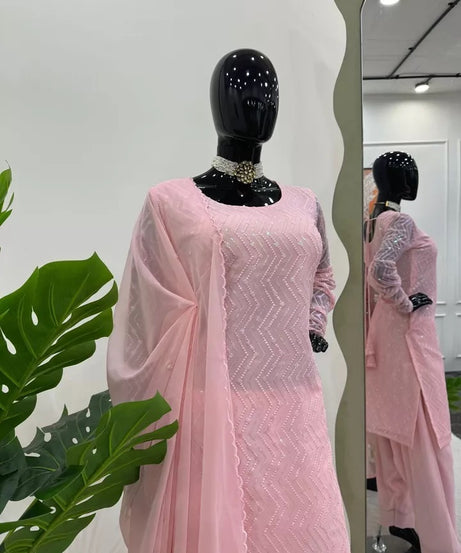 Full Stitched Faux Georgette Top Chudidar With Dupatta