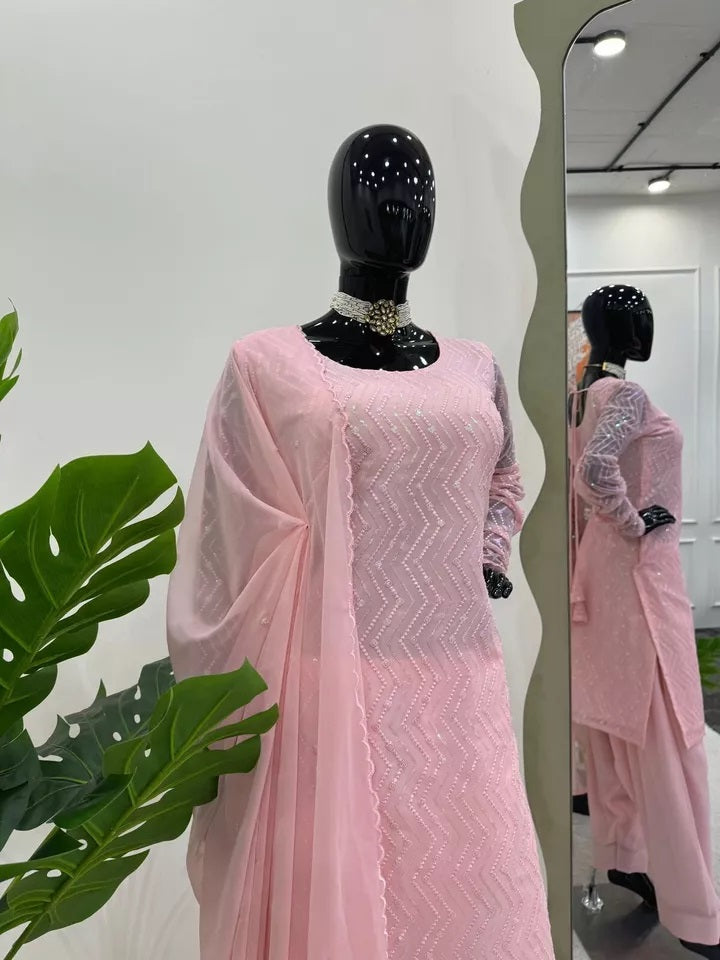 Full Stitched Faux Georgette Top Chudidar With Dupatta