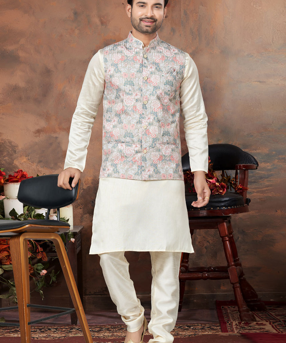 Mastani Silk Kurta Pajama With Heavy Cotton Koti Set
