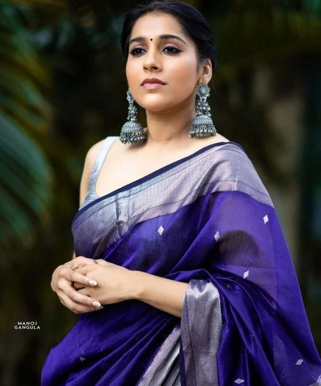 Blue Banarasi Soft Silk Saree, Traditional Wear Sari & Blouse
