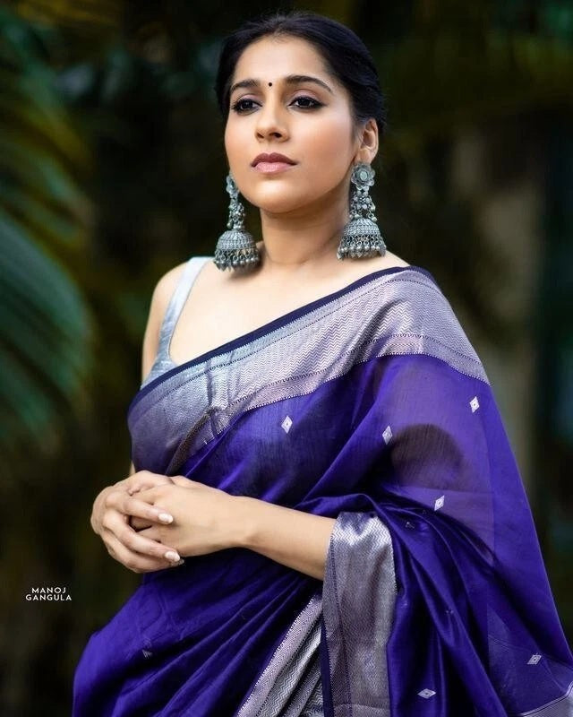 Blue Banarasi Soft Silk Saree, Traditional Wear Sari & Blouse