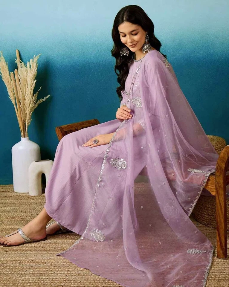 Beautiful Trending Silk Blend With Embroidy Work Kurti/Bottom With Dupatta Set 12-BS