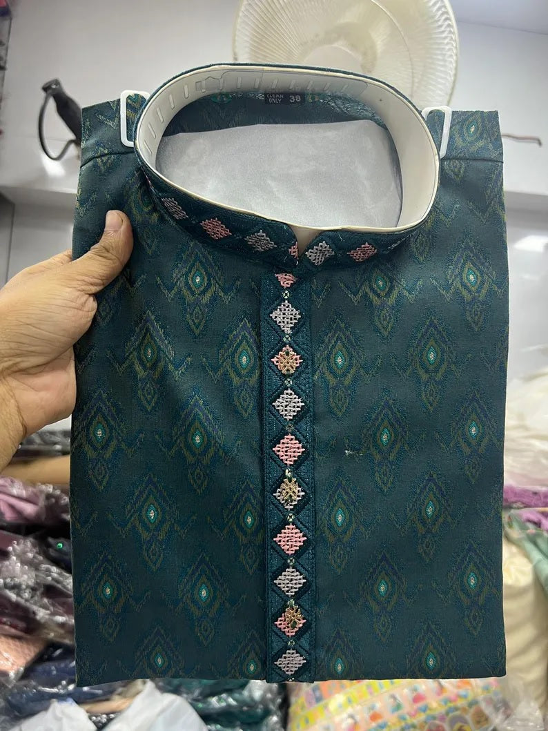 Heavy Silk Jacquard With Embroidery Men's Kurta Set