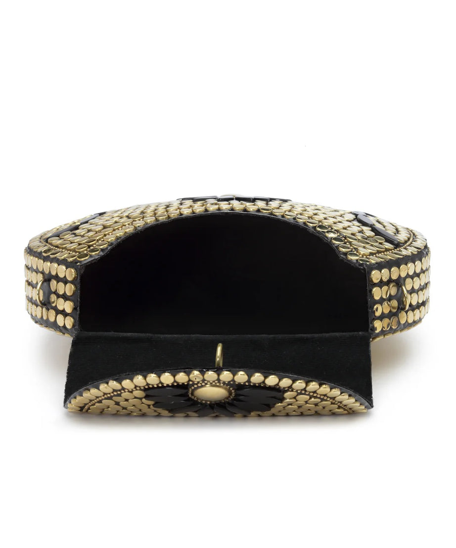 Mosaic Embellished Metal Clutch