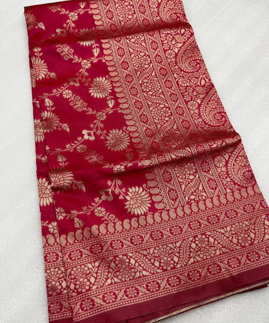 Pakistani Designer Banarasi Soft Silk Saree & Blouse