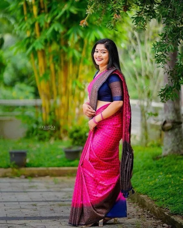 Traditional Soft Lichi Silk With  Jacquard Work  Sare & Blouse