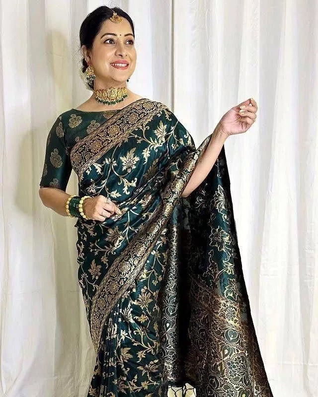 Soft Lichi Silk With Jacquard Work Fancy Saree With Blouse