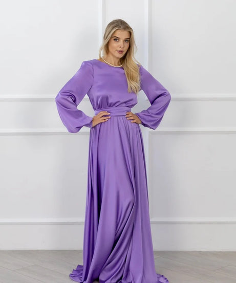 Purple Wedding Guest Dress Open Back Dress Long Slit Dress