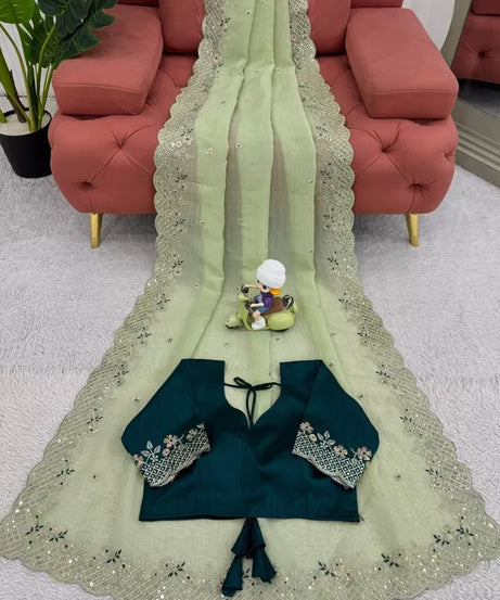 Bollywood Wedding Wear Crunchy Silk Saree, Party Wear Ethnic Sari & Blouse