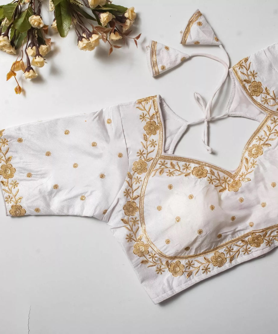 Wedding Exclusive Full Stitched Olive Silk Blouse & Choli