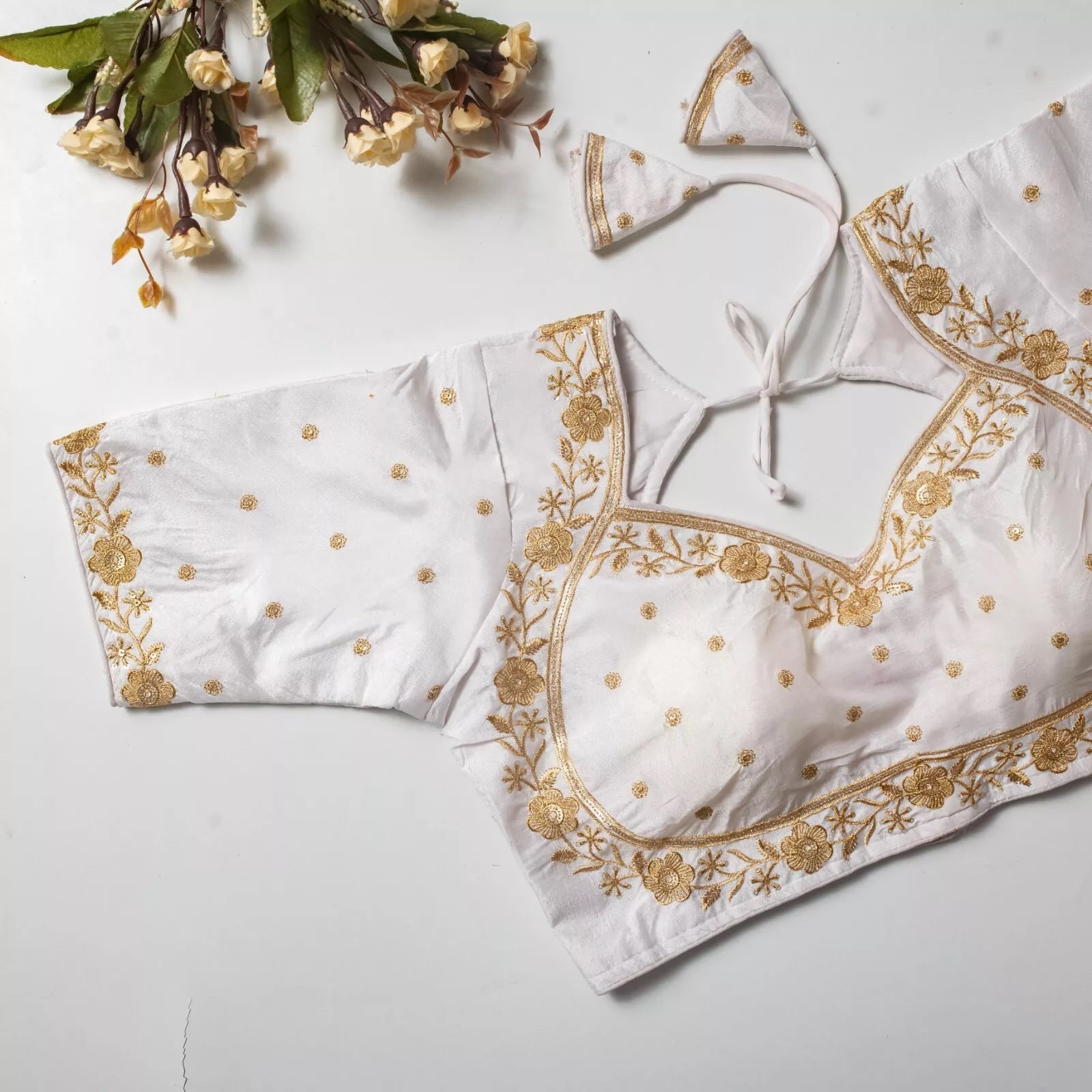 Wedding Exclusive Full Stitched Olive Silk Blouse & Choli
