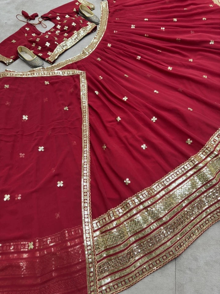 Premium Georgette Embroidery Sequence Wedding Lehenga Blouse with Dupatta 15-MA