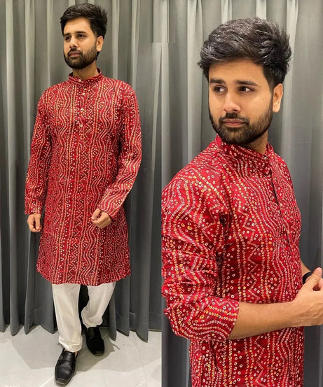Men's Cotton Bandhani Print Kurta Pajama Set