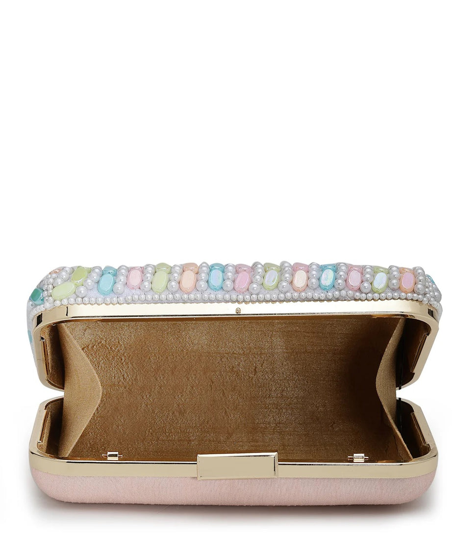 Adorn Wave Embellished Faux Silk Clutch