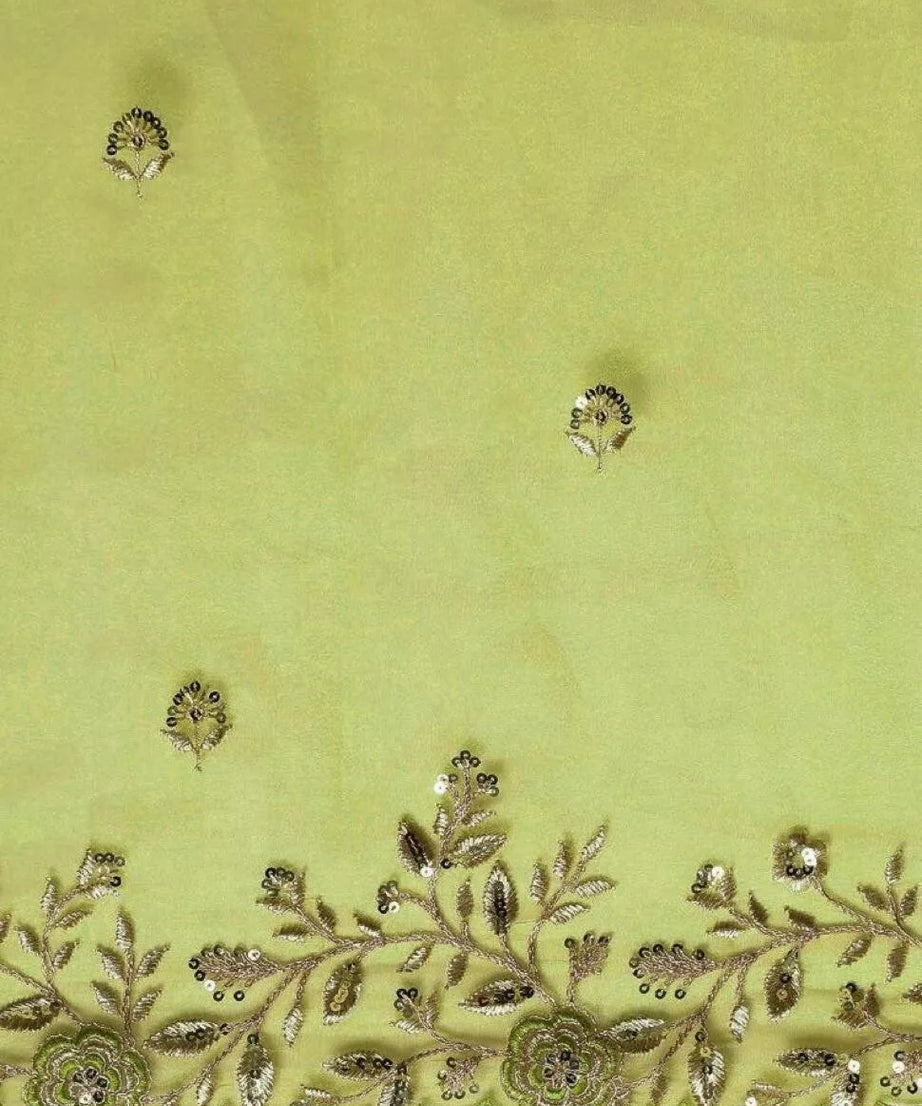 Light Green Soft Organza With All Over Embroidery Work  Sari & Blouse
