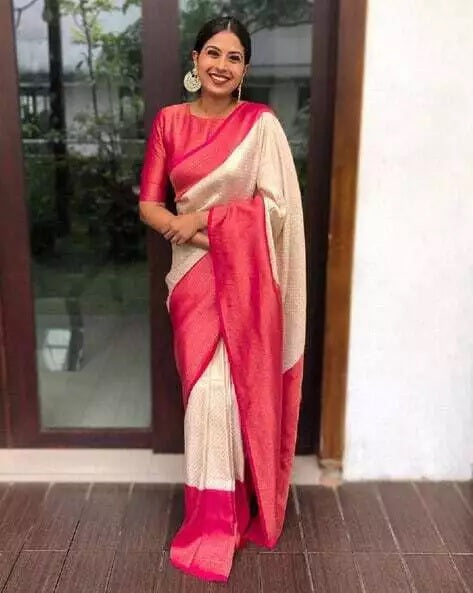 Banarasi Soft Silk Sari With Unstitched Blouse