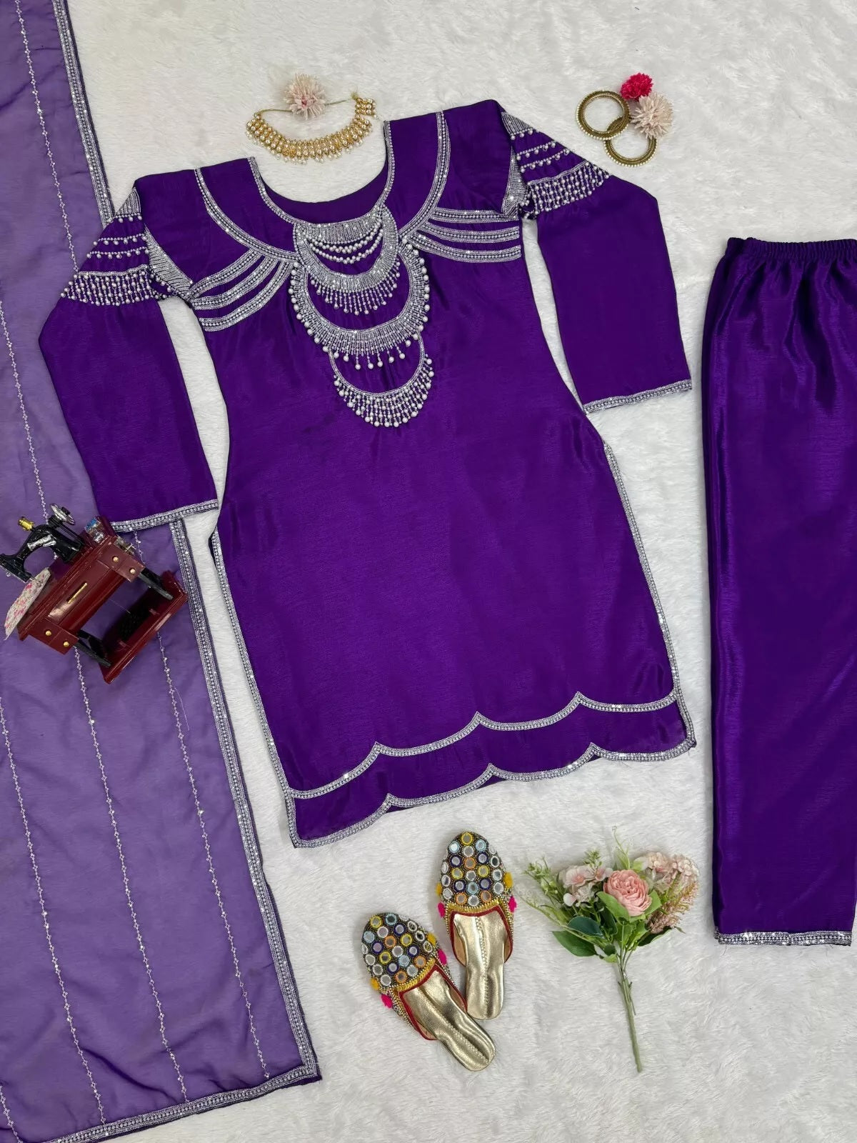 Chinon Silk Bollywood Designer Stylish Top Pant & Dupatta