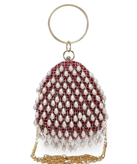Dangle Velvet Pearl Embellished Clutch