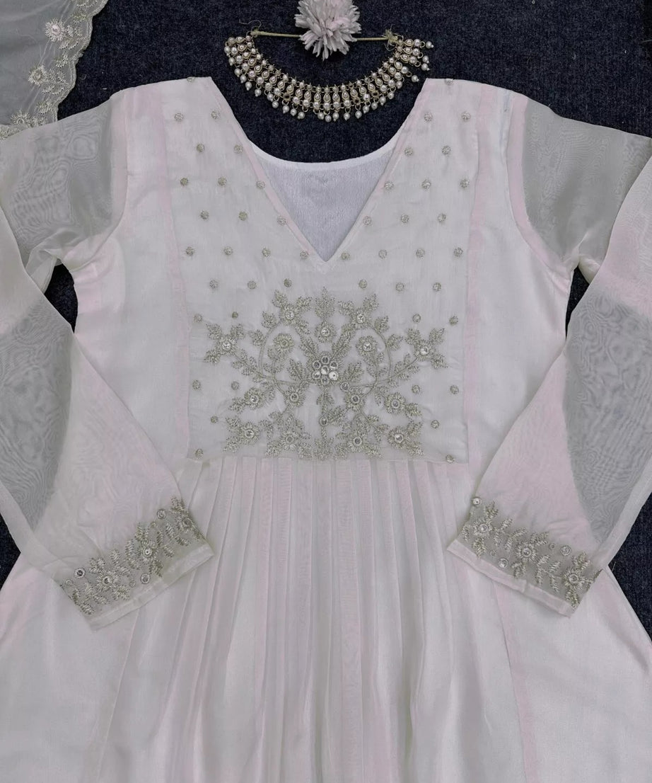 Traditional Look Full Stitched Tissue Organza Silk Top Pant Dupatta