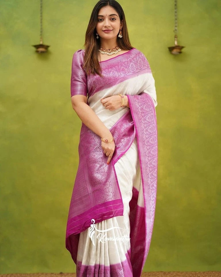 Designer Traditional Banarasi Soft Silk Saree With Blouse