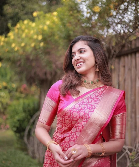 Traditional Banarasi Soft Silk, Wedding Wear Designer Sari & Blouse