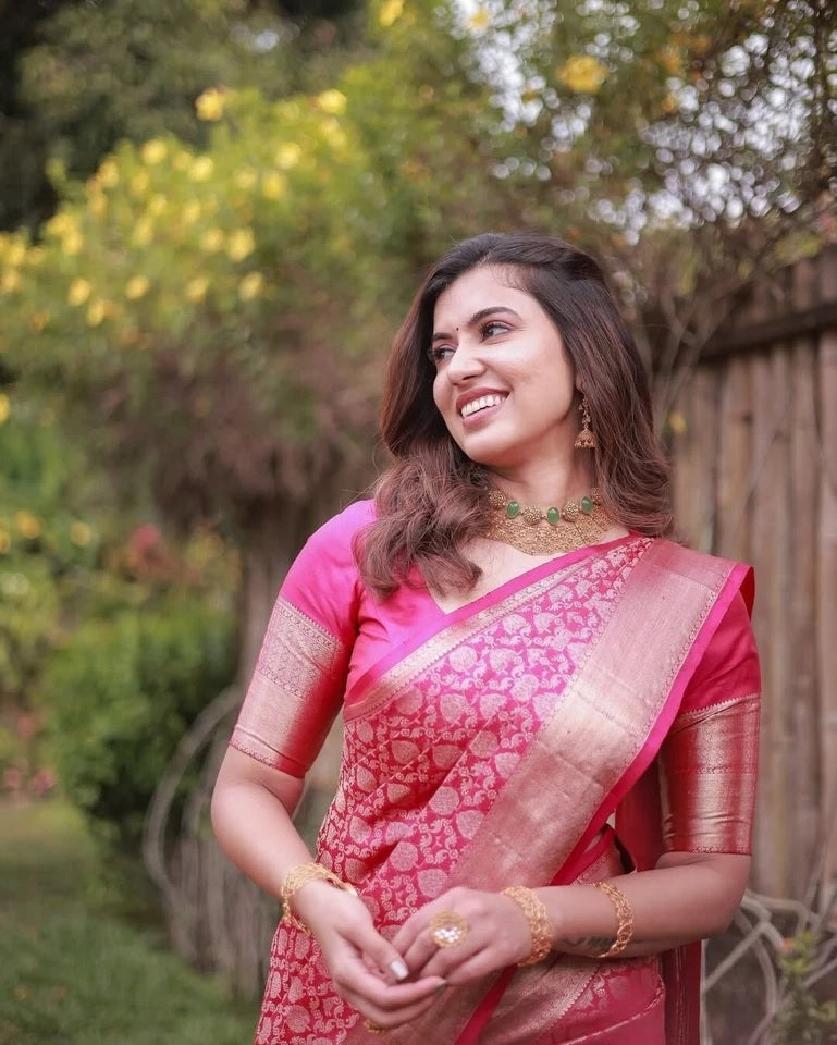 Traditional Banarasi Soft Silk, Wedding Wear Designer Sari & Blouse