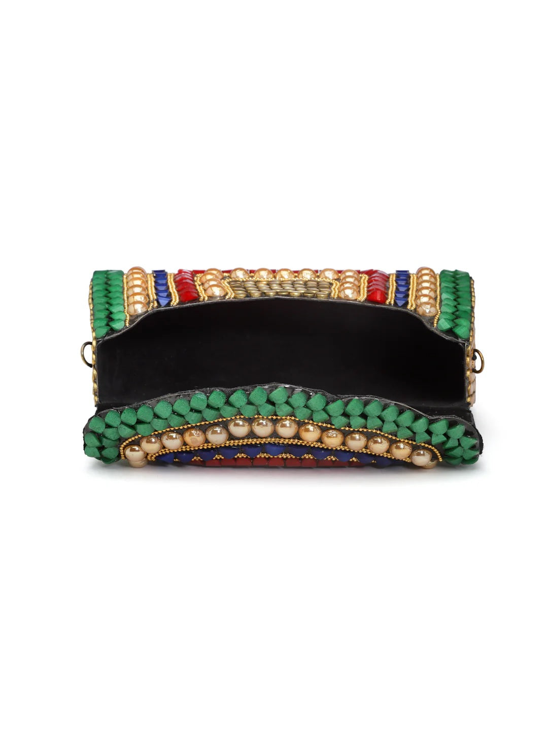 Mosaic Stone Work Embellished Metal Clutch