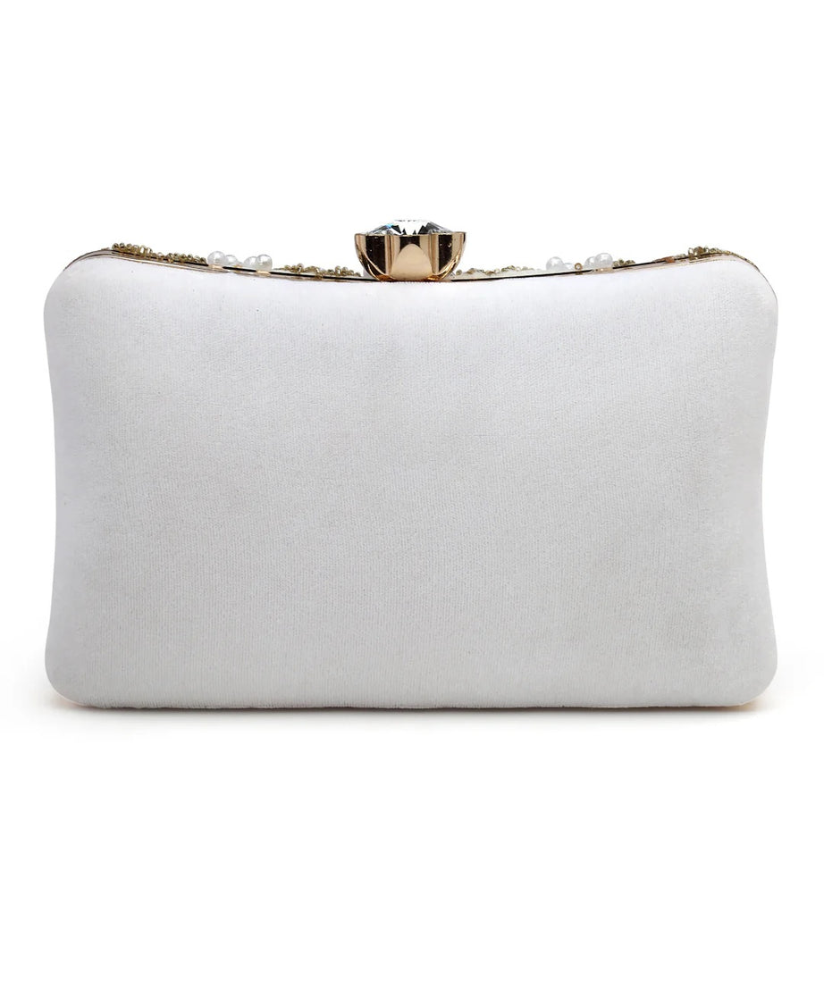 Dangle Chevron Embellished Velvet Clutch
