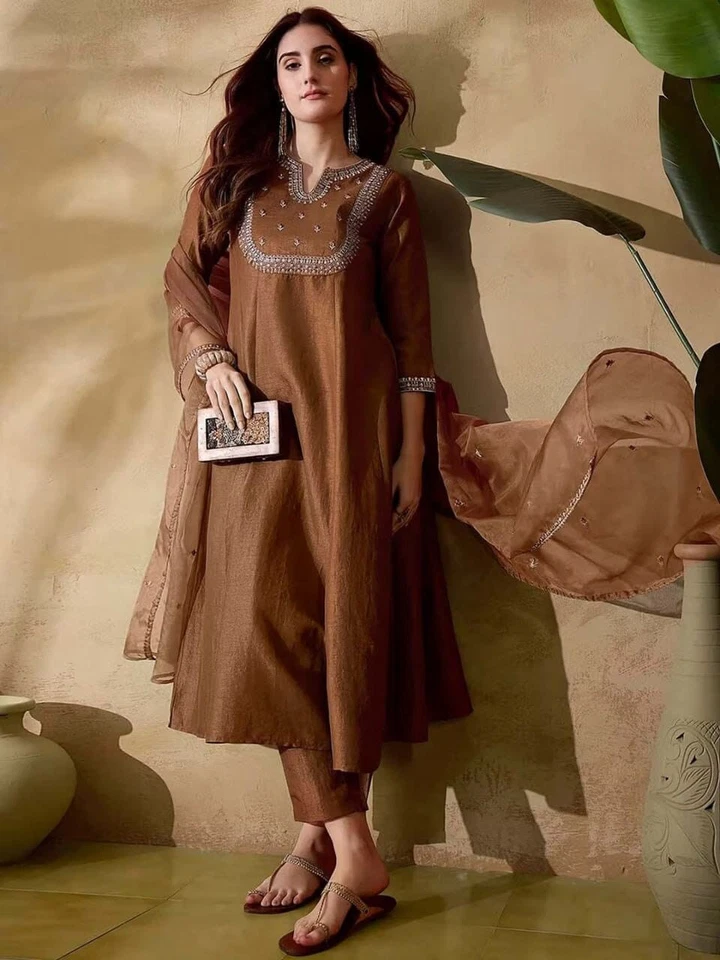 Beautiful Vichitra Silk With Sequence Embroidery Work Kurti/Pant With Dupatta 12-BS