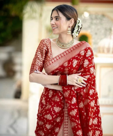 Women's Designer Banarasi Soft Silk Sari With Blouse