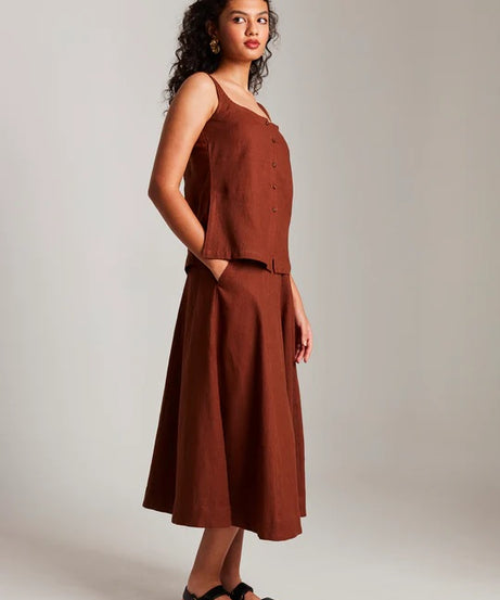 Linen Side Slit Top & Skirt Set