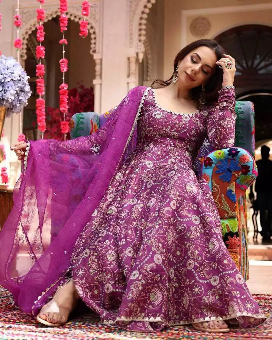 Faux Georgette Long Anarkali Gown & Dupatta